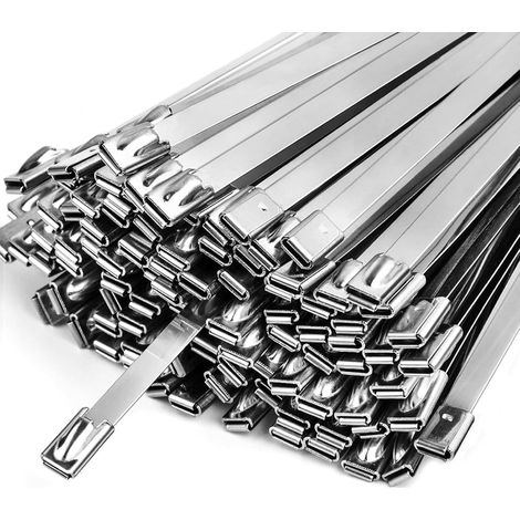 100er-Packung 30 cm lange Metall-Kabelbinder aus Edelstahl 304 für Zaunwicklungen (1/3)