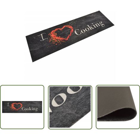 The Living Store Küchenteppich Waschbar Cooking Schwarz 45x150 cm Samt - Küchenläufer - Samt - Kochmatte - Fussmatte - Anti-Rutsch (1/5)
