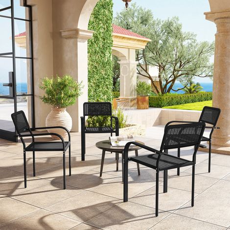 Noirs 55x60x83 cm - Ensemble de 4 chaises de jardin extérieures empilables doté de accoudoirs, dossier et cadre en acier