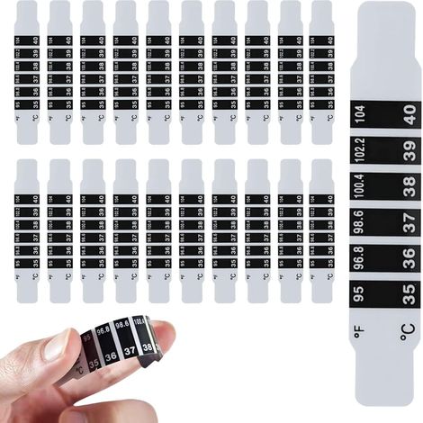 Lot De 20 Bandes De Température, Portatif Thermomètre Frontal Réutilisable, Patch Pour Fièvre Avec 20 Manuels, Termometre Médical Thermomètres De Voyage Pour Bébé, Usage Domestique Et Voyage (1/5)