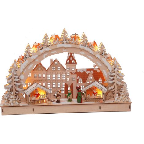 LED Holz Schwibbogen "Weihnachtsmarkt " - 45 x 28 cm - Lichterbogen Weihnachten Advent Winter Tisch und Fenster Deko