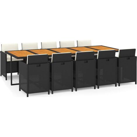 Maison Exclusive - 11-tlg. Garten-Essgruppe mit Kissen Poly Ratta