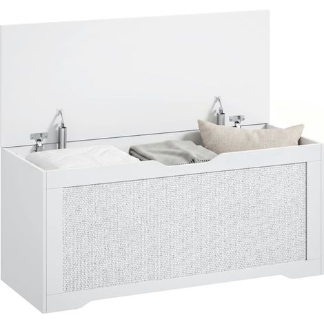 HOMCOM baúl de almacenaje 108L, banco de almacenaje con panel de ratán, tapa elevable, brazos de soporte, para recibidor, salón, 80x40x45 cm, blanco (1/5)