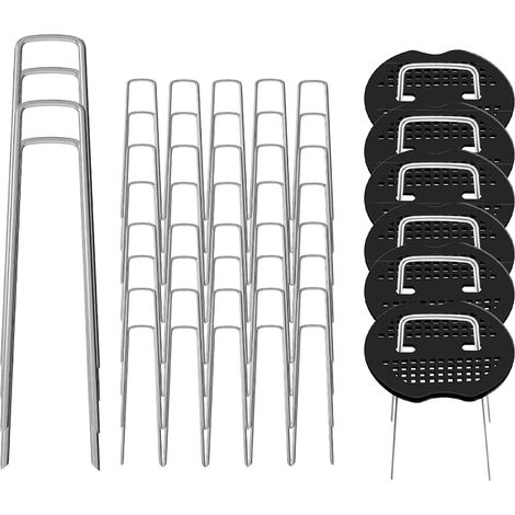 Agrafes pour piquets de jardin, lot de 50, avec rondelles, en acier galvanisé, pour la fixation de toiles de paillage. (1/5)