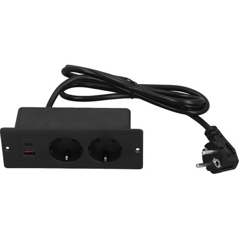 Base Intégrée, 2 Façons de Sortie de Sortie - Retardant PC -Desktop Strom Strip EU Plug 230-265 V 1,5 Mètres Câble pour Les Tiroirs Travail (Black).