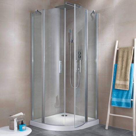 Accès d'ange arrondi avec portes de douche pivotantes, 90 x 90 x 190 cm, verre transparent 5mm, profilé aspect chromé, Reverso, Schulte (1/5)