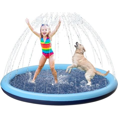 Piscina para perros con aspersores, Ø 100 cm, Ducha antideslizante para perros, Fuente, Piscina, Fuente, jardín, playa, patio trasero, Azul (1/5)