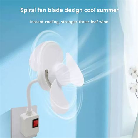 Ventilateur à prise silencieuse et facile à installer, rotation à 360°, idéal pour la table de chevet et le salon. Prise triple + adaptateur standard européen. (1/2)