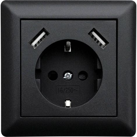 Prise de courant encastrable USB1002 avec 2 prises 2800 mA – Sécurité enfants – Montage électrique noir – Ledmaxx (1/4)