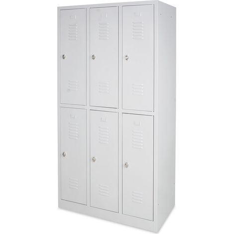 BRB Stahl-Fächerschrank 6 Fächer, mit Sockel und Drehriegelverschluss, BxTxH 900x500x1800 mm, lichtgrau RAL 7035 (1/2)