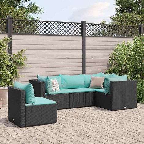 Set Divani da Giardino 5 pz con Cuscini Nero in Polyrattan vidaXL (1/5)