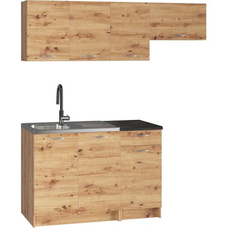 Cucina completa Sora, Set compatto e funzionale con ante e cassetto, Rovere Nodi