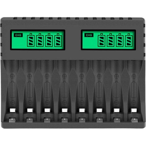 Chargeur intelligent 8 emplacements avec écran LCD - Pour piles AA/AAA NiCd/NiMH rechargeables - Contrôle de charge précis