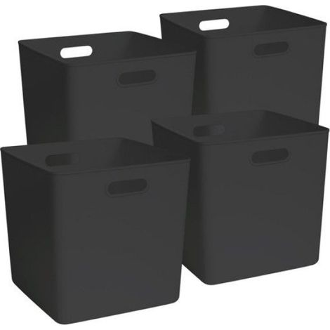 Lot 4 bacs de rangement en plastique noir 31 x 31 x 31 cm (1/5)