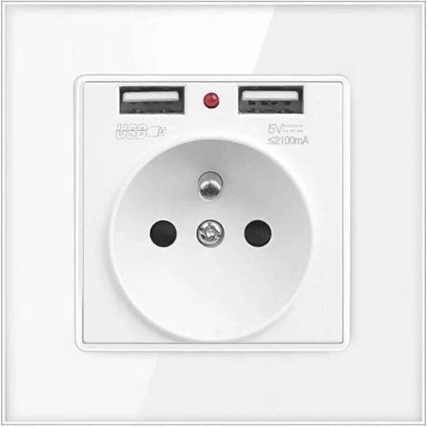 Wandsteckdose mit zwei USB-Anschlüssen – Ladegerät für iPhone/Android (französischer Stecker) (1/4)