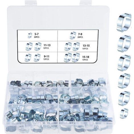 80 pièces 5-18mm Double oreille O Clips pinces de tuyau, pinces de tuyau de tube de placage de zinc, pinces de fixation de tuyau (1/4)