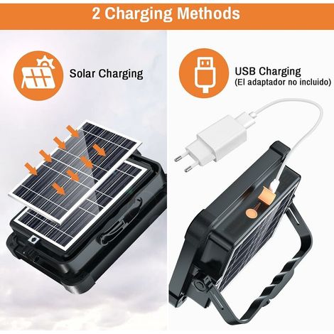 Projecteur LED Rechargeable 336 LEDs/ 100W/ Panneau Solaire/ 4 Modes d'éclairage/ Batterie Externe 12000mAh/ Absorption d'aimant, Idéal pour Camping, Travail, Pêche, Couleur Noire [Classe énergétique (1/4)