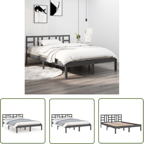 The Living Store Massivholzbett Grau 200x200 cm - Holzbett - Massivholzbette - Kiefernbett - Doppelbett - Boxspringbetten (1/5)