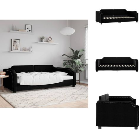Lit de repos sans matelas noir 90x200 cm tissu - Canapé Convertible - Lit D'appoint - Lit Deux Places - Mobilier Contemporain - Literie (1/5)