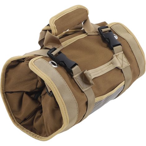 Sacoche à outils enroulable en tissu Oxford, portable et multifonctionnelle, pour électricien, plombier et charpentier, couleur kaki. (1/5)