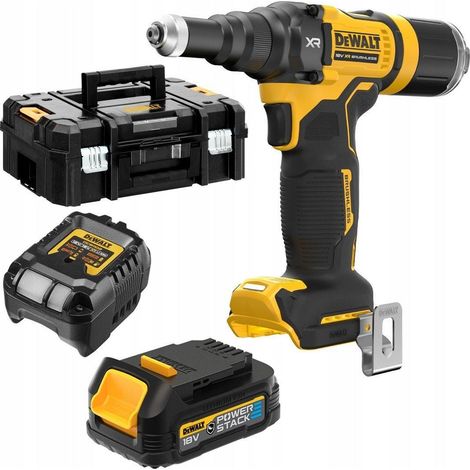 DeWALT Herramientas - Pistola remachadora AKU 18V, 2x 1,7 Ah POWERSTACK, cargador DCF403E1GT (1/3)