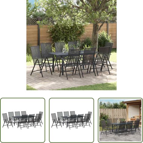 Gartentisch - Garten Essgruppe 9 pcs Anthrazit Pulverbeschichteter Stahl (1/5)