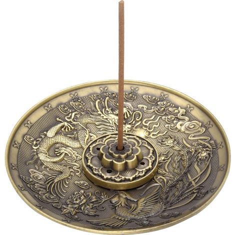 Antiker Räucherstäbchenhalter aus Bronze mit Drachen- und Phönixmotiv, inklusive Ascheabsaugung, zum Verbrennen von Räucherstäbchen, für Yoga, Meditation und als Dekoration für Ihr Zuhause. (1/5)