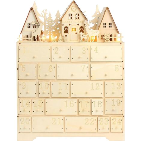 Calendrier de l'Avent décoratif Décoration de l'Avent en bois pour les fêtes Calendrier à 24 tiroirs pour compter les jours jusqu'à Noël – Pour adultes et adolescents (1/5)