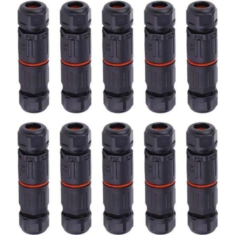 10 PCS IP68 Etanche Connecteur de Câble Electrique, Femelle 3 Broches Connecteurs Etanches Prise de Courant Extérieure Raccord de Connecteur Fil Etanche..