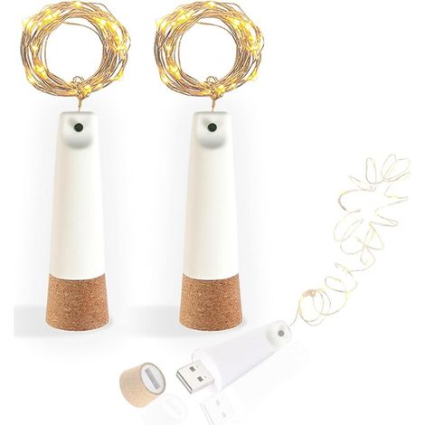 USB Rechargeable Bottle Lights, 2M 20 LED Light-Up Bottle Stoppers, 8 Modes Copper Wire LED String Lights, DIY Christmas Decoration, Party, Outdoor, Jars (Warm White, (1/5)