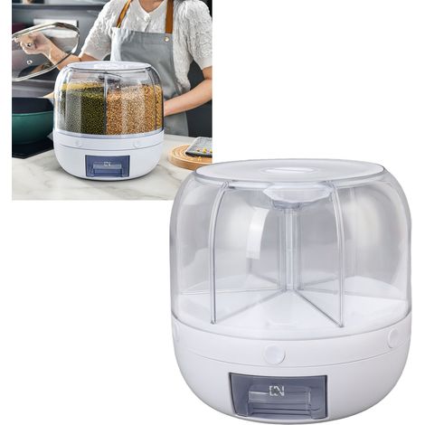 Boîte de stockage de céréales rotative et hermétique de 12 kg pour usage domestique, avec compartiments séparés pour la protection contre les insectes et l'humidité. (1/5)