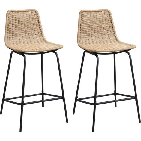 Set aus 65 cm BALI Metallinsel und Barhockern mit Rattansitz (1/5)