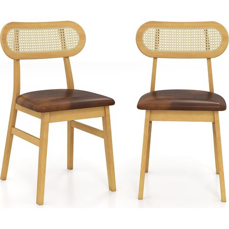 COSTWAY Set 2 Sedie Sala da Pranzo 49 x 48 x 79cm, Sedie da Cucina Moderno con Schienale Ergonomico in Rattan e Seduta in Pelle, Capacità di Carico 180 kg, per Soggiorno e Salotto (Marrone) (1/5)