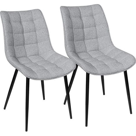 WOLTU Lot de 2 Chaises de salle à manger siège en lin, Chaises de Cusine, pieds en métal, Gris Clair
