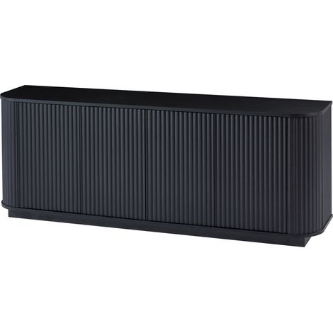 Credenza nera in MDF con 4 ante, mobile TV con motivo ondulato 162,5 x 38 x 61 cm (1/5)