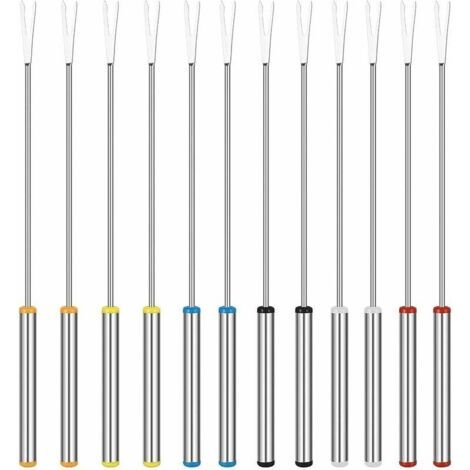 12-piece fondue set, 24 cm long stainless steel fondue forks with colored, heat-resistant handles for chocolate cheese and marshmallows (1/5)