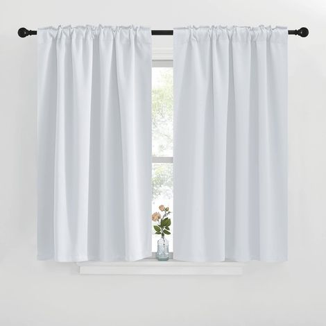 Rideaux courts / Demi-rideaux pour fenêtres de chambre, cuisine, camping-car et salle de bain — Blanc, 76 x 60 cm (Lot de 2) (1/5)