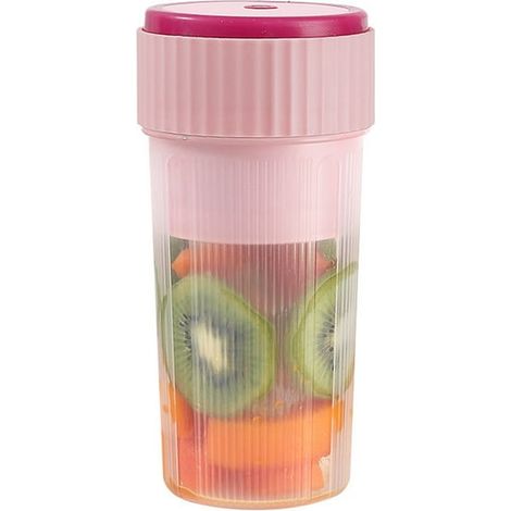 (Rose) Blender portable, extracteur de jus personnel, presse-fruits rechargeable par USB avec 6 lames, blender portatif idéal pour le sport, les voyages et les activités de plein air (1/5)
