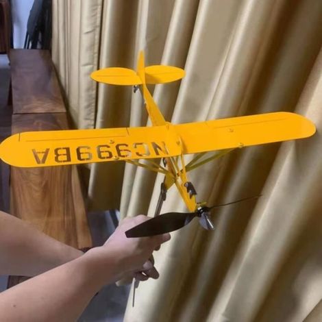 (20x18cm / Yellow)Girouette métallique pour avion, Piper J3 Cub, indicateur de Direction du vent en extérieur, décoration de jardin (1/4)