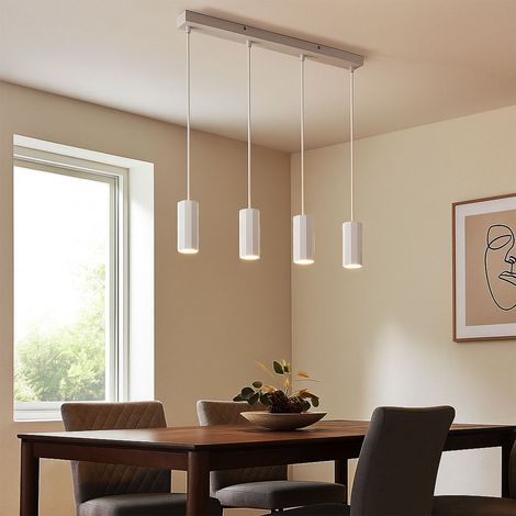 LED Hängeleuchte Pendelleuchte Esstischleuchte 4 flammig Deckenleuchte weiß hängend, Metall Aluminium, 4x 5W 4x 400lm warmweiß, LxBxH 61x6x120 cm