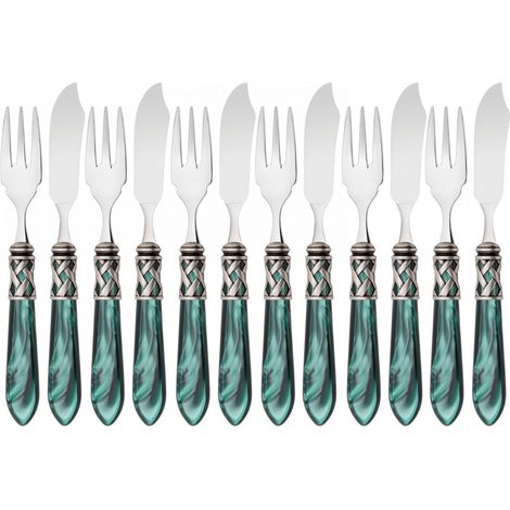 ALADDIN Ghiera Argento Anticato, Posate Set 12 pz Pesce, Casa