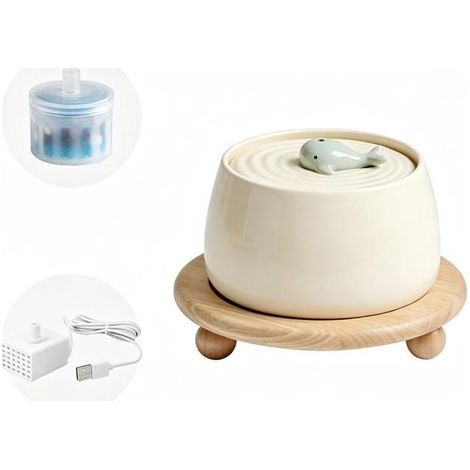 Fontaine à eau universelle en céramique pour chats - 1,3 litre - Automatique et silencieuse - Filtre à charbon actif, sans danger pour les enfants (1/4)