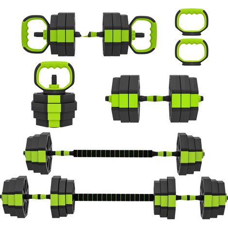 SPORTNOW Set Pesi Palestra 6 in 1 25kg con Manubri, Kettlebell, Bilanciere Verde (1/5)