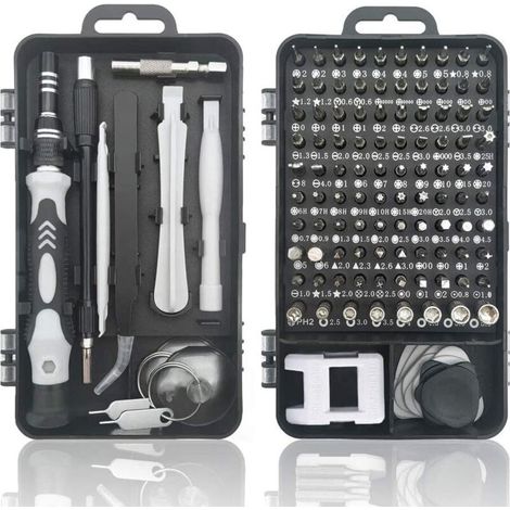 Tournevis de précision magnétique 115-en-1 pour réparation iPhone, iPad, montres et lunettes – kit complet avec embouts Torx, Phillips et plats
