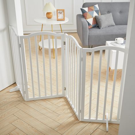 Wood Durable Free Standing Folable Pet Gate Fence, White 4 Panels (1/5)