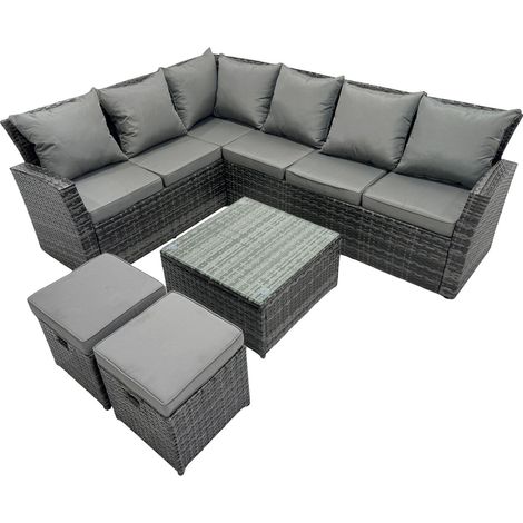 Fimous 8 places Dos haut Ensemble de meubles de jardin en rotin  Canapé d'angle avec Table basse carrée  Tabouret (1/5)
