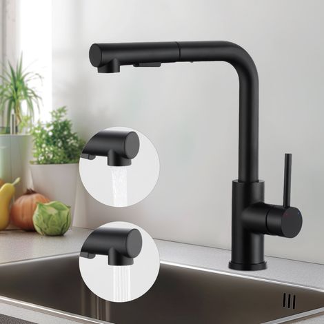 Oraymin – Robinet de Cuisine Noir Mat avec Douchette de Pulvérisation Rétractable - Mitigeur Évier Rotatif à 360° - Double Jet Réglable - Acier Inoxydable Anti-Corrosion - Pour évier de cuisine (1/5)
