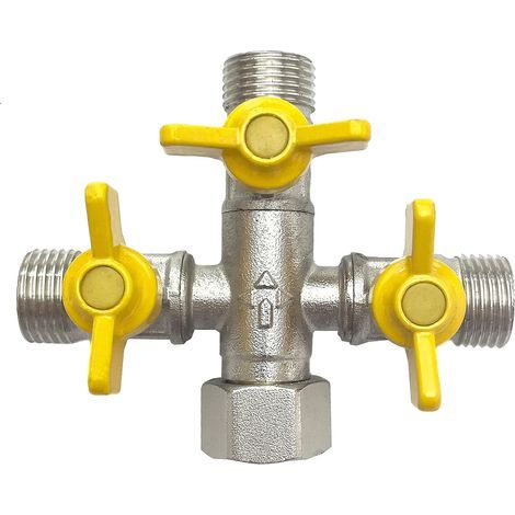 3-way + shaped distributor with 3 ball valves to connect 3 fixtures/1/2" connectors. (1/5)