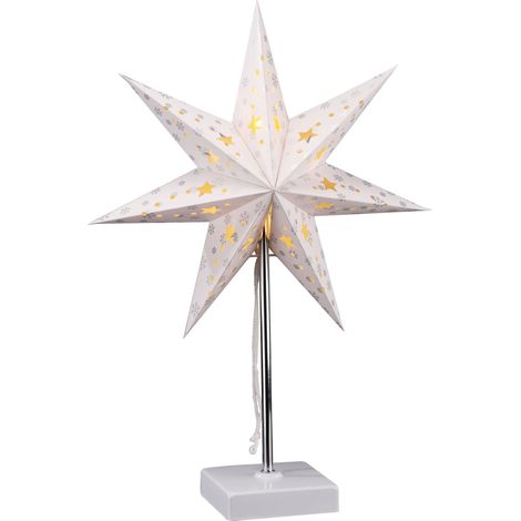 LED Sternenlampe mit Metallfuß - 50 x 33 cm - Weihnachtsstern Tischlampe Batterie betrieben