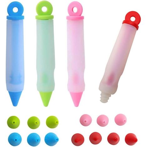 Penna in silicone color crema, siringa decorativa in silicone, penna in silicone per scrivere su cioccolato/crema/marmellata, penna per pasticceria adatta per scrivere o decorare (4 pezzi) - Fei Yu (1/5)